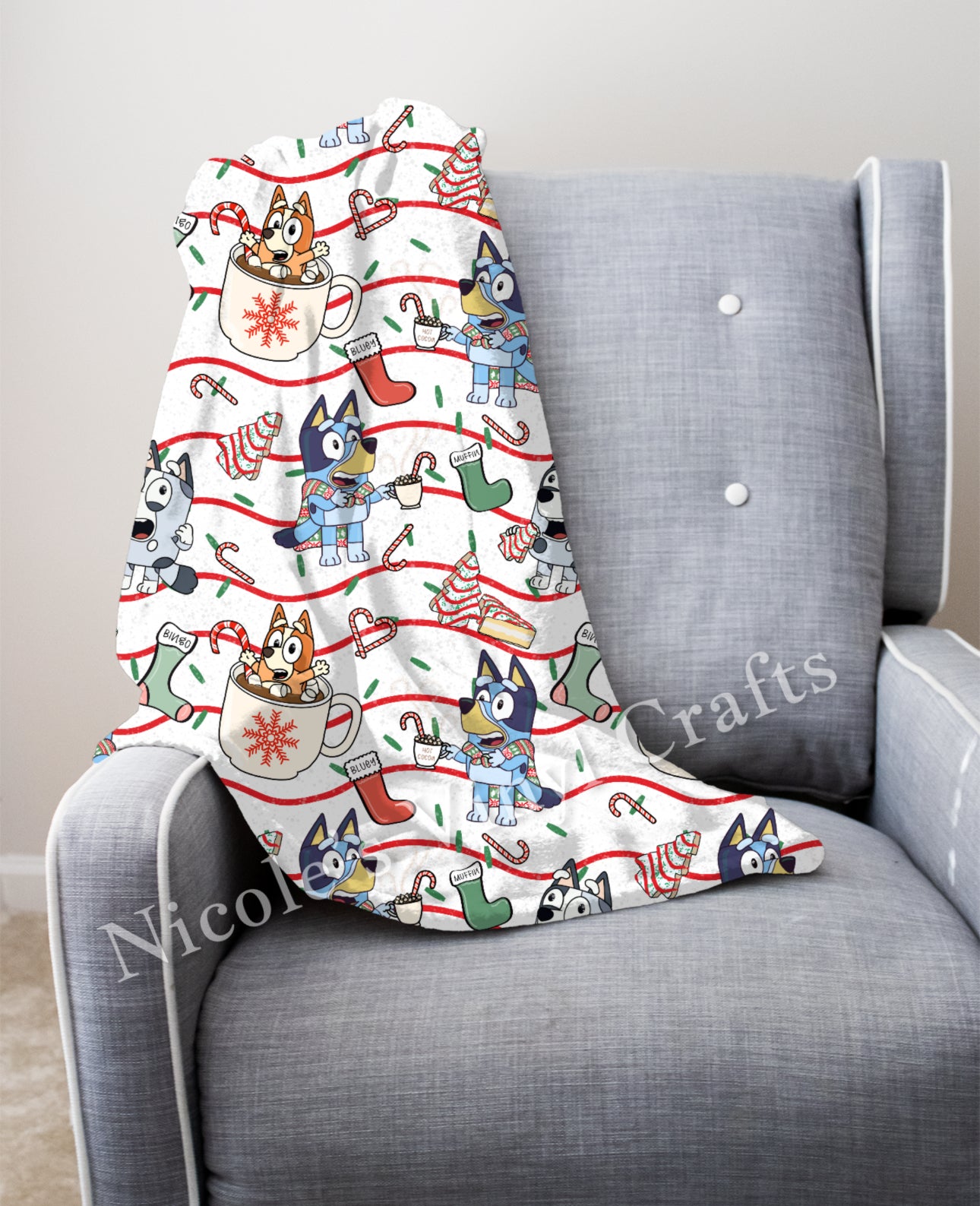 Christmas Blue Dog Minky Blanket