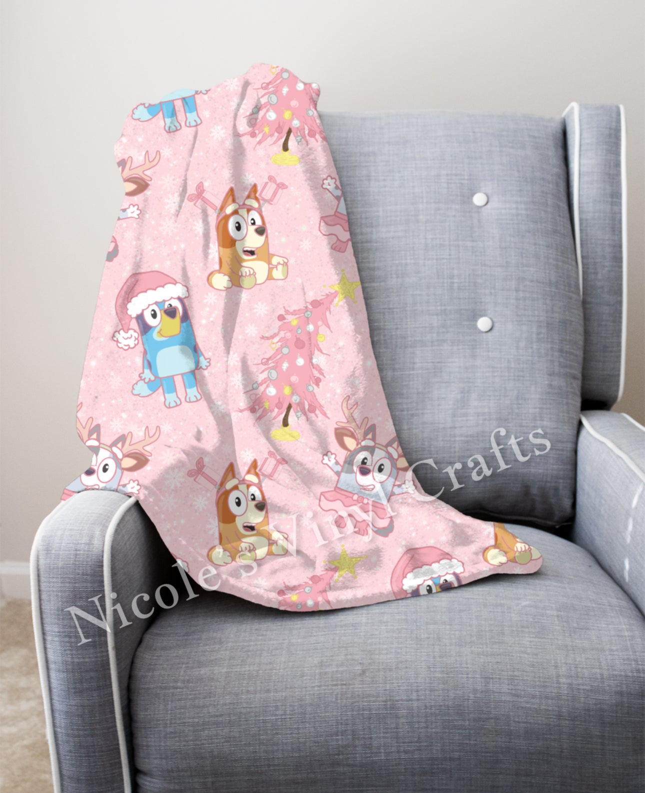 Christmas Blue Dog Minky Blanket