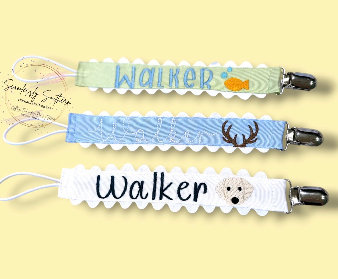 Personalized Embroidered Pacifier Clip