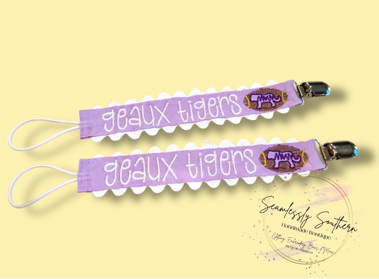 Geaux Tigers Embroidered Pacifier Clip