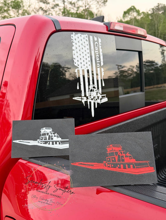 American Flag Towboat Car Decal