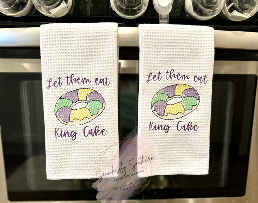 Let Them Eat King Cake Embroidered Kitchen Towel