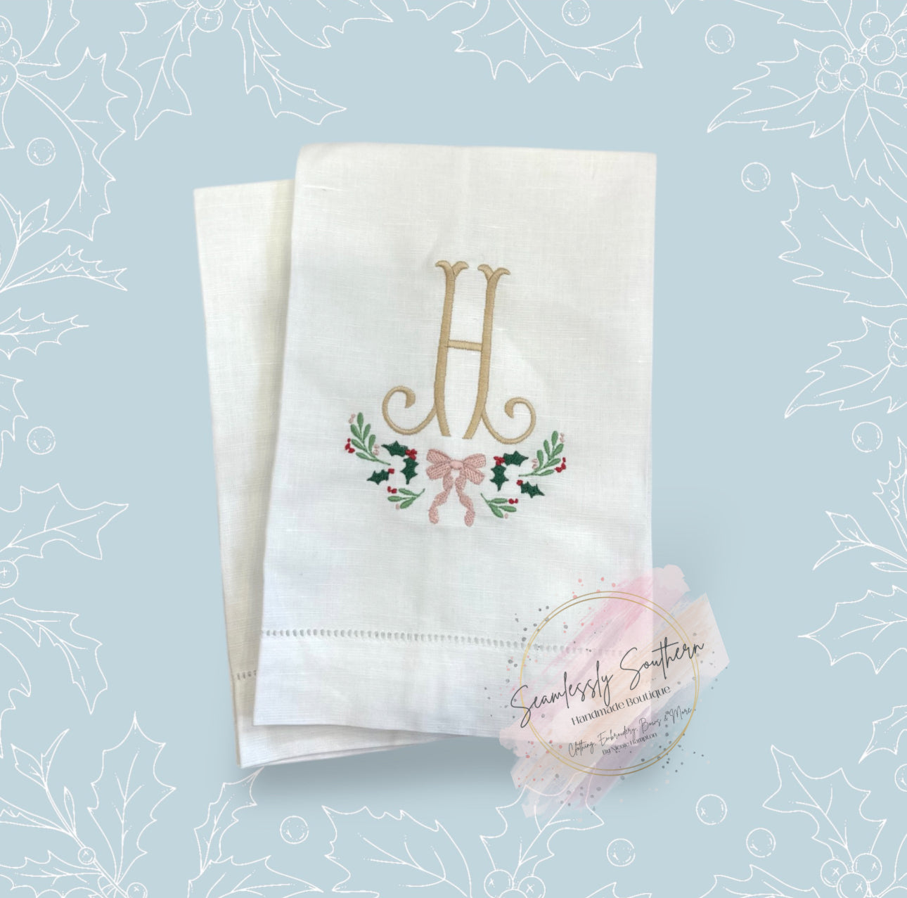 Holly Wreath Personalized Hand Towel