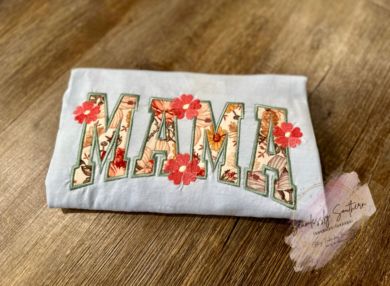MAMA Floral Embroidered Appliqué Shirt