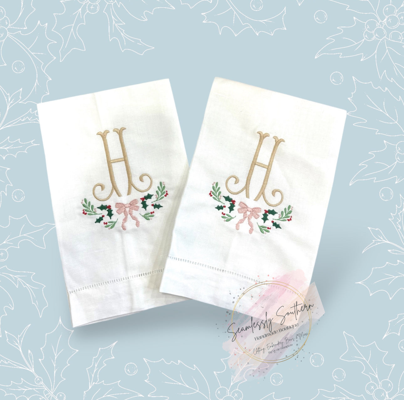 Holly Wreath Personalized Hand Towel