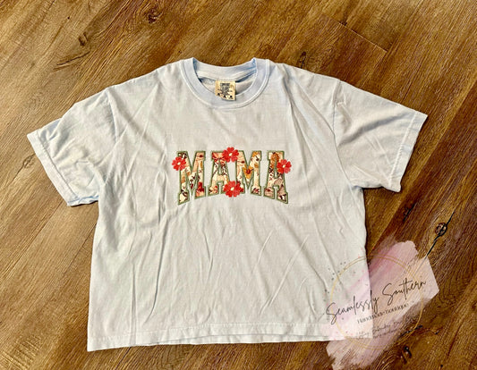 MAMA Floral Embroidered Appliqué Shirt